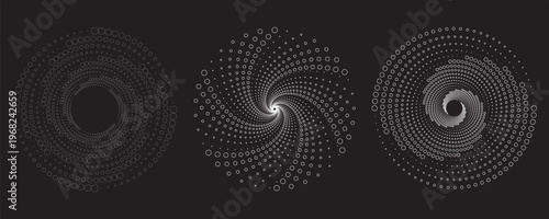 Set of speed lines in circle form. Radial speed Lines in Circle Form for comic books. Technology round Logo. Black thick halftone dotted speed lines. modern
