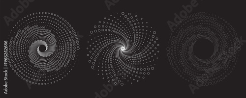 Set of speed lines in circle form. Radial speed Lines in Circle Form for comic books. Technology round Logo. Black thick halftone dotted speed lines. modern