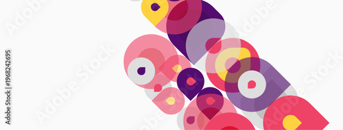 Abstract colorful circles overlap, creating dynamic visual pattern. Bright hues suggest energy, movement, modern design aesthetic.