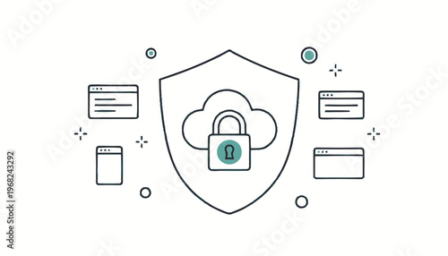 Cloud Security Shield with Padlock for Data Protection.