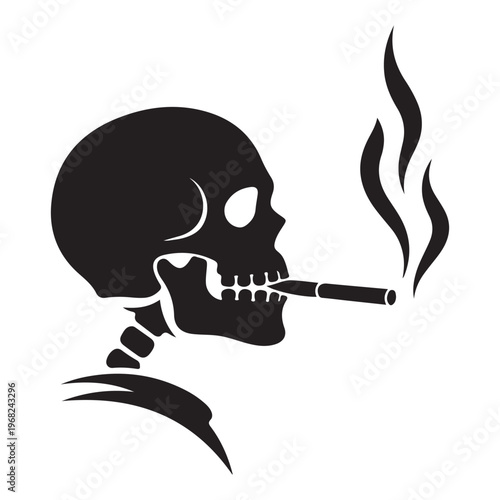 skull smoking cigarette dark concept silhouette isolated on white background vector illustration minimal design symbolic artwork