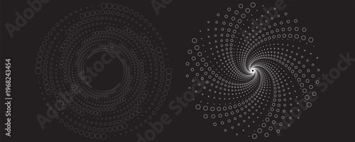 Set of speed lines in circle form. Radial speed Lines in Circle Form for comic books. Technology round Logo. Black thick halftone dotted speed lines. modern