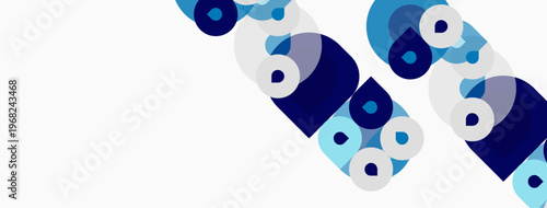 Abstract composition featuring overlapping circles. Shades range from deep blues to pale whites. Minimalist design, clean lines, modern aesthetic.