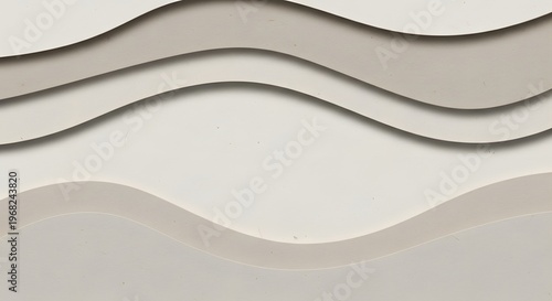 Luxury neutral aesthetic background template with soft beige tones, layered paper cut texture effect, subtle shadows, elegant editorial style layout space