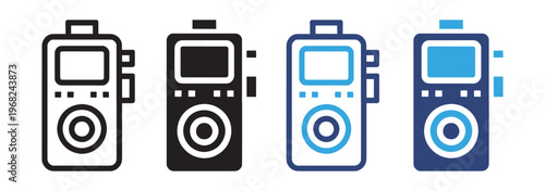 Voice recorder icon set audio recording device symbols in outline and solid style vector illustration collection