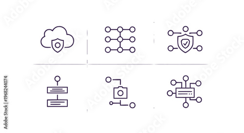 Collection of Cybersecurity Icons Representing Data Protection and Cloud Security.