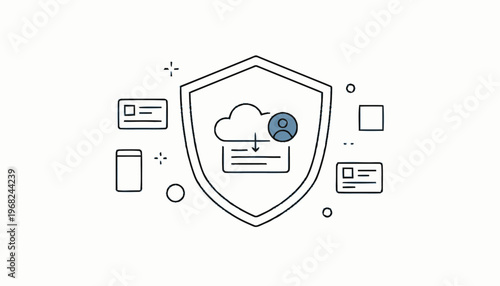 Cloud Data Protection Shield Icon with User Download Symbol.