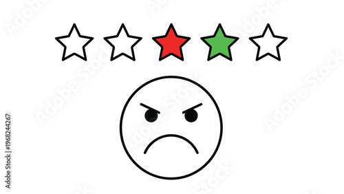 Angry emoji face with a mixed star rating of red and green stars showing confusion or poor feedback evaluation.