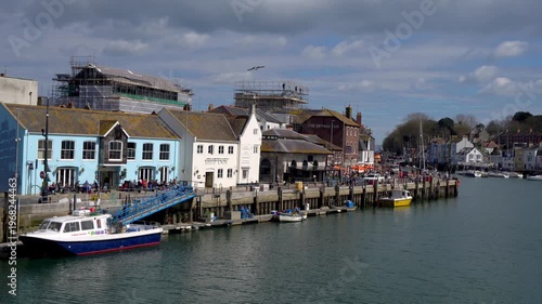 Weymouth,Dorset, UK, 31st March 2026 - General wide view of the old harbour in Weymouth with pubs and boats