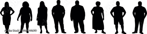 Silhouette set of diverse body shapes, men and women different sizes, body diversity concept, inclusive figures, human variation illustration