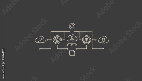 Conceptual Digital Network Diagram Illustrating Cloud Computing and Data Transfer.