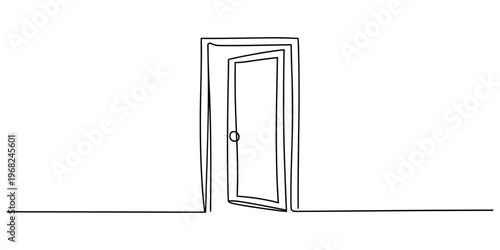 Minimalist Single Line Drawing of an Open Door