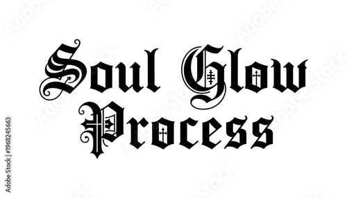 Soul Glow Process. lettering and all elements in black. Vector style. AWhite background. Pure white background. Perfect isolation and visual consistency.