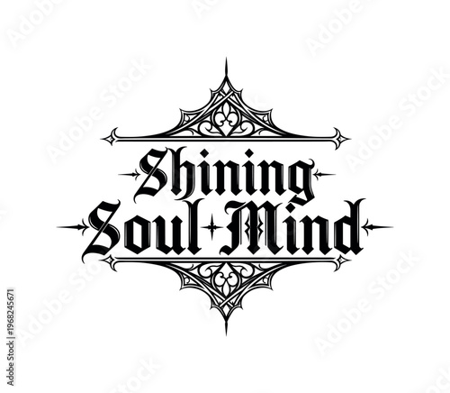 Shining Soul Mind. lettering and all elements in black. Vector style. AWhite background. Pure white background. Perfect isolation and visual consistency.