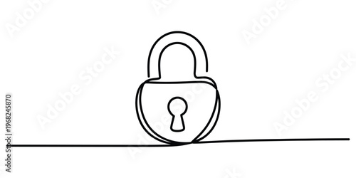 Minimalist One-Line Drawing of a Security Padlock