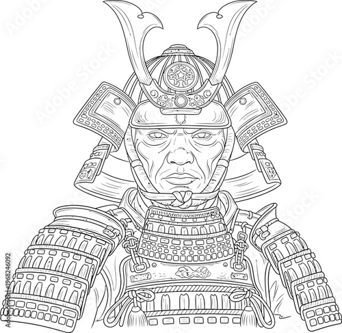 Detailed illustration of a Japanese samurai warrior in traditional armor.