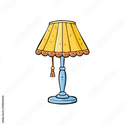Vintage Style Table Lamp with Yellow Pleated Shade and Blue Base