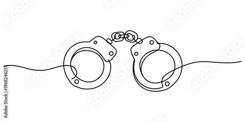 Minimalist Single Line Drawing of Handcuffs