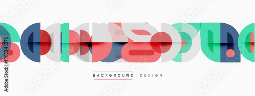 Abstract geometric shapes create modern background. Overlapping layers, vibrant colors, minimalist design. Clean lines, dynamic composition.