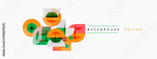 Abstract geometric shapes overlap, creating colorful design. Minimalist style, modern aesthetic, suitable background element.