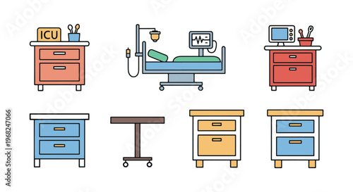 ICU Bedside Table Line art creative abstract vector