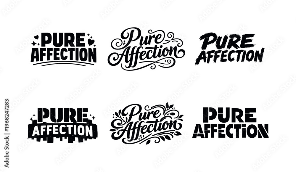 Obraz premium Pure Affection. Set lettering. harmonious lettering variations of the same emblematic concept, each with different artistic interpretation (Blocky sans-serif