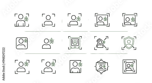Collection of Face Recognition and Detection Line Icons.