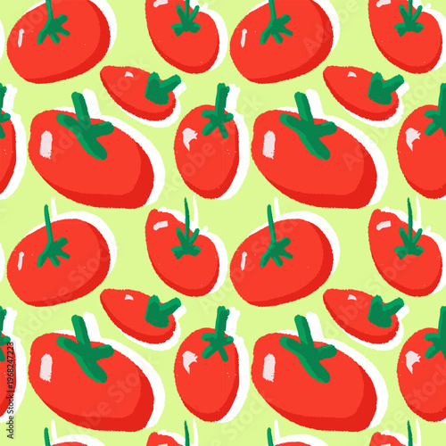 Red Tomato Hand Drawing Seamless Pattern Illustration, Vegetable Doodle Vector set