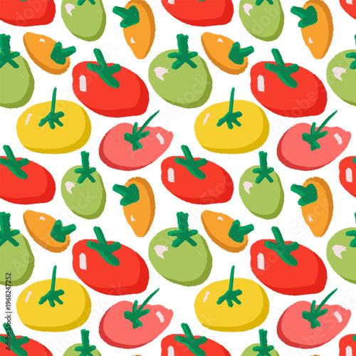 Tomato Hand Drawing Seamless Pattern Illustration, Vegetable Doodle Vector set, Naive Style