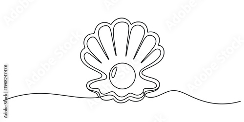 Minimalist Single Line Drawing of a Seashell with Pearl