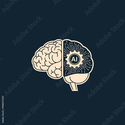 AI brain illustration merges technology with human mind concept