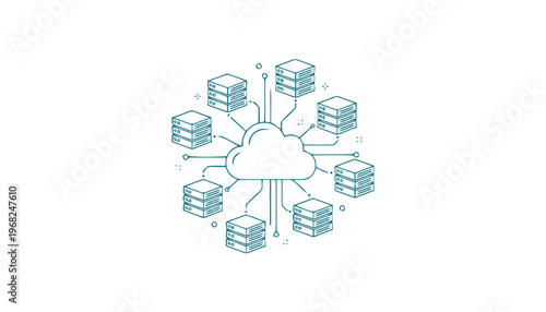 Cloud Computing Network with Data Servers and Connections.
