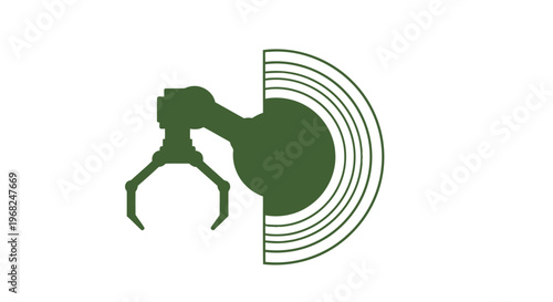 Abstract Green Claw Machine Grabbing a Vinyl Record.