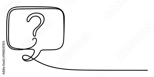 Minimalist Continuous Line Drawing of a Question Mark Speech Bubble