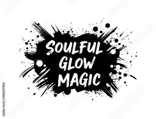 Soulful Glow Magic. lettering and all elements in black. Vector style. AWhite background. Pure white background. Perfect isolation and visual consistency.
