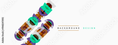 Abstract colorful shapes overlap white space. Text reads background design in upper right corner. Minimalist composition.