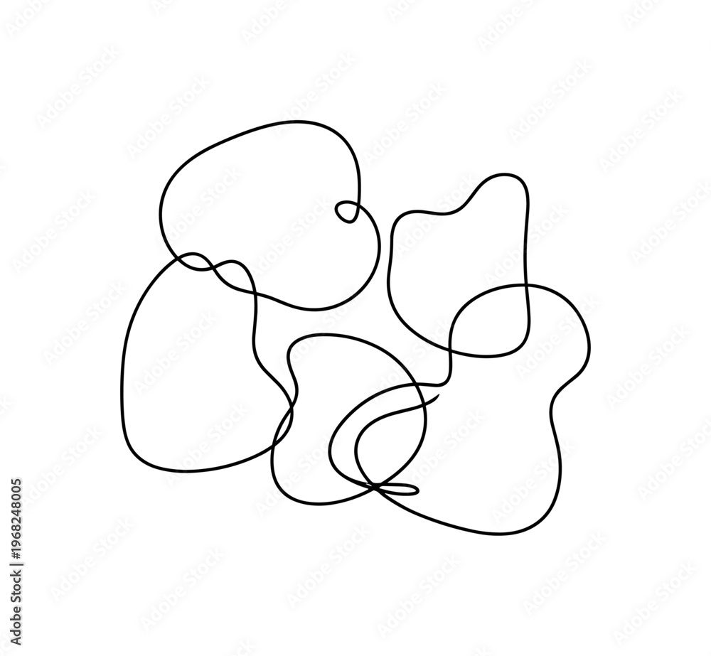 Fototapeta premium Abstract Composition. Minimalistic one-line drawing irregular shapes forming harmonious abstract design, continuous single black line on white background,