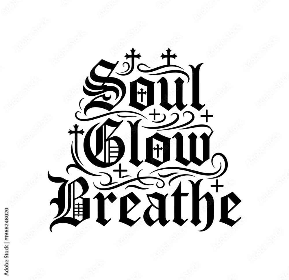 Fototapeta premium Soul Glow Breathe. lettering and all elements in black. Vector style. AWhite background. Pure white background. Perfect isolation and visual consistency.