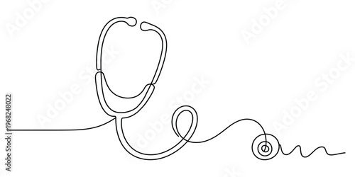 Minimalist Continuous Line Drawing of a Stethoscope