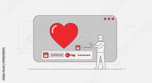 Online Dating Login: Heart Icon, User Access, Security Lock, Password Field