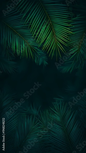 Dark Green Tropical Palm Leaves Background