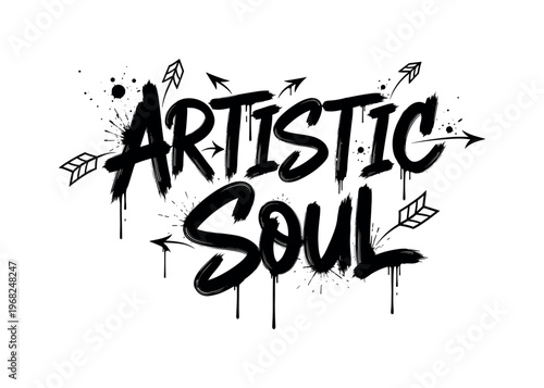 Artistic Soul. lettering and all elements in black. Vector style. AWhite background. Pure white background. Perfect isolation and visual consistency. Dynamic
