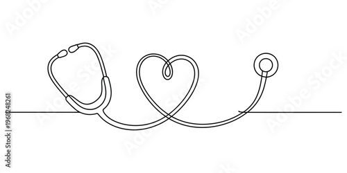 Continuous One Line Drawing of Stethoscope Heart