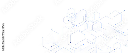 Abstract technology background with blue hexagonal lines, futuristic digital network vector, geometric data connection pattern on white