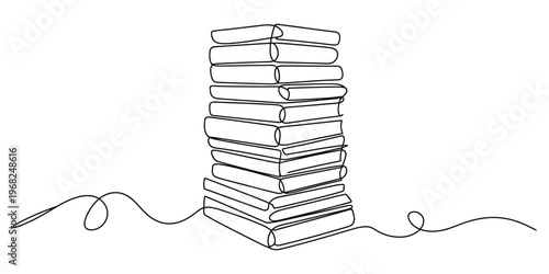 Minimalist Continuous Line Drawing of a Stack of Books