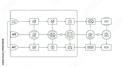 Complex Workflow Diagram Illustrating Interconnected Processes and Data Flow.