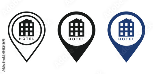 Hotel Location Pin Icon Vector – Modern Map Pin Logo for Resort and Stay