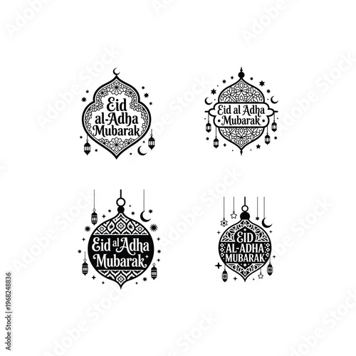 Four Eid al-Adha Mubarak designs on a white background.