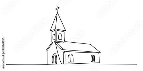 Minimalist One Line Drawing of a Church