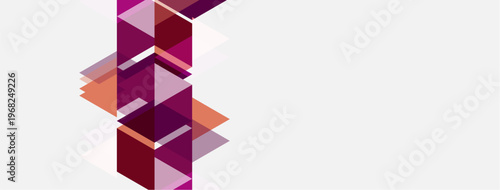 Abstract geometric design. Pink, purple, orange rectangles overlap creating vertical pattern. Minimalist style, clean background.